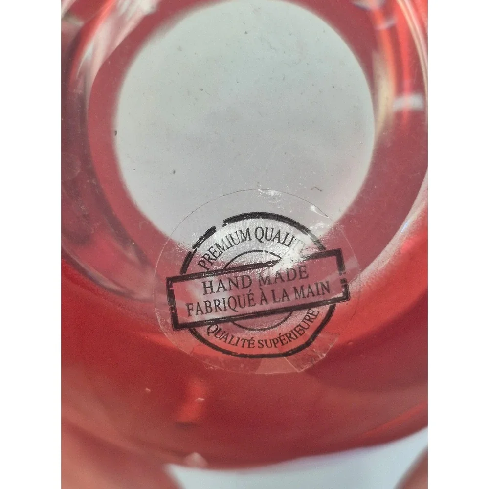 Set of 2 Ruby Red Cut Snowflake Stemless Wine Glasses Handmade Holiday Christmas